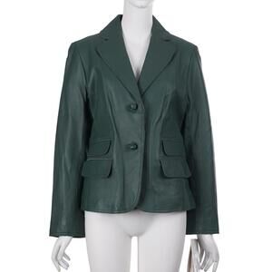NWT PAMELA MCCOY Women Blazer Jacket XS Green Leather Button Up Lined Pockets